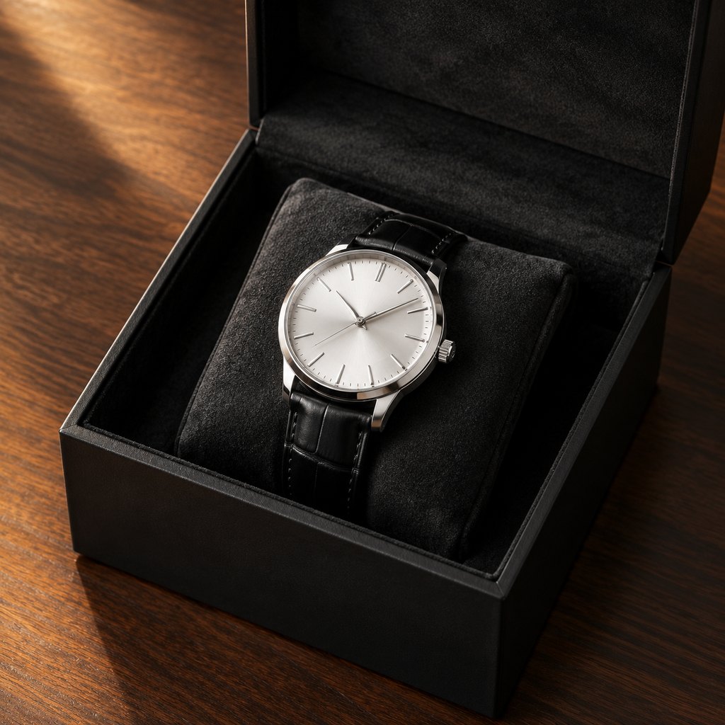 Watch box with pouch and polishing cloth